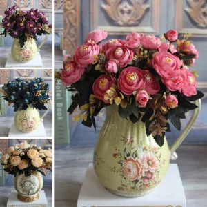 New Year Hot Vivid 6 Branches Autumn Artificial Fake Peony Flower Home Room Bridal Hydrangea Decor Real Touch Free Shipping